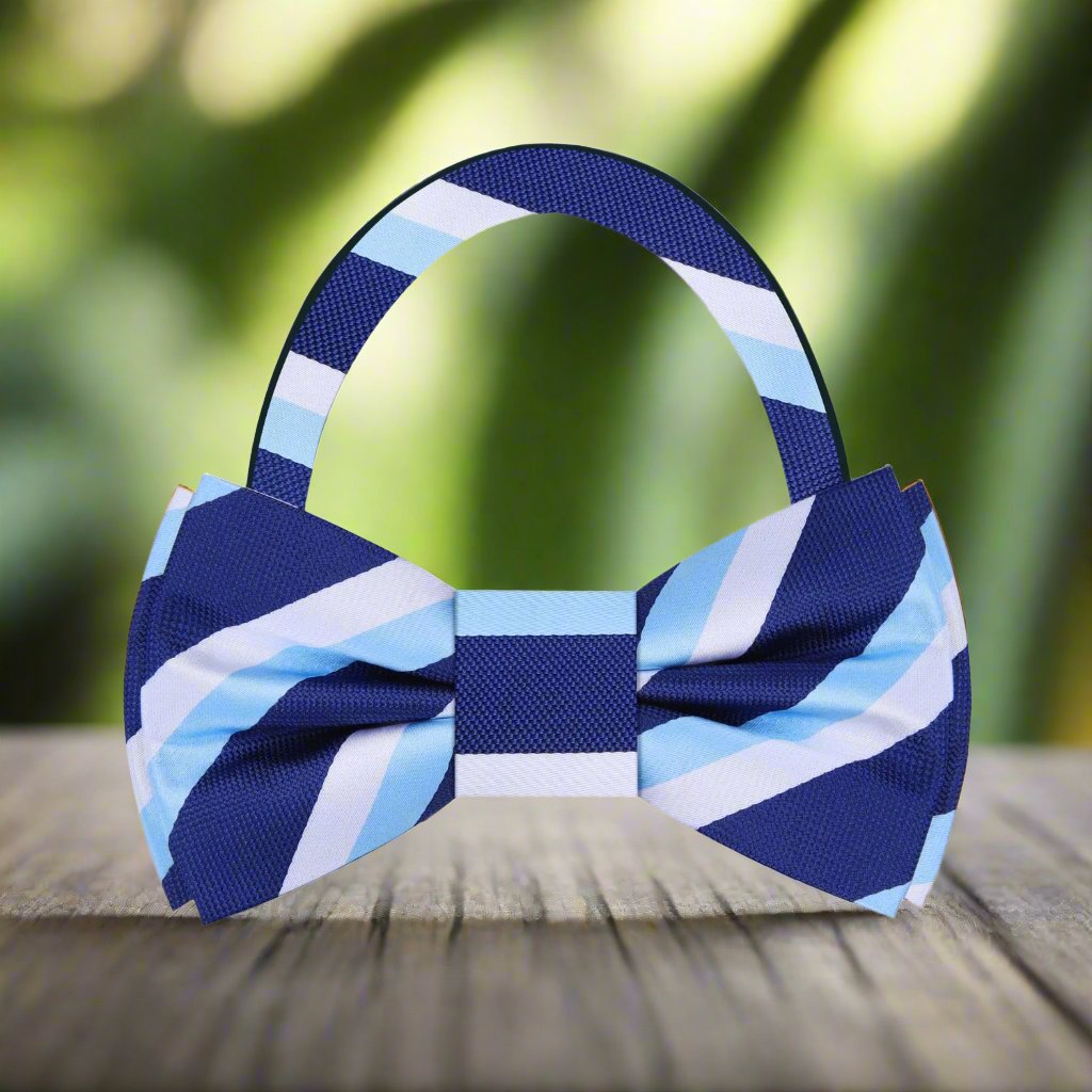 Shades of Blue and White Free Safety Stripe Bow Tie Pre Tied