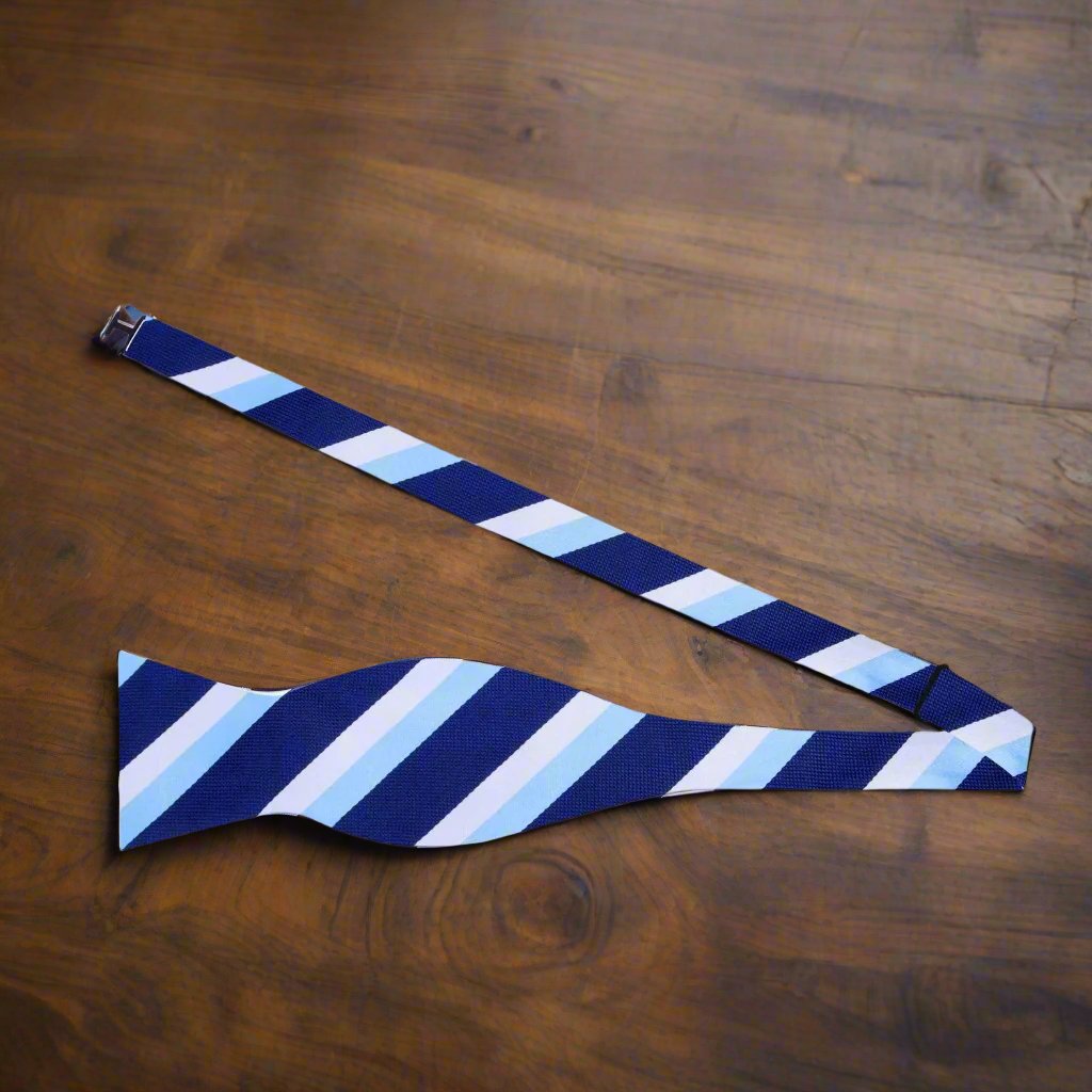 Shades of Blue and White Free Safety Stripe Bow Tie Self Tie