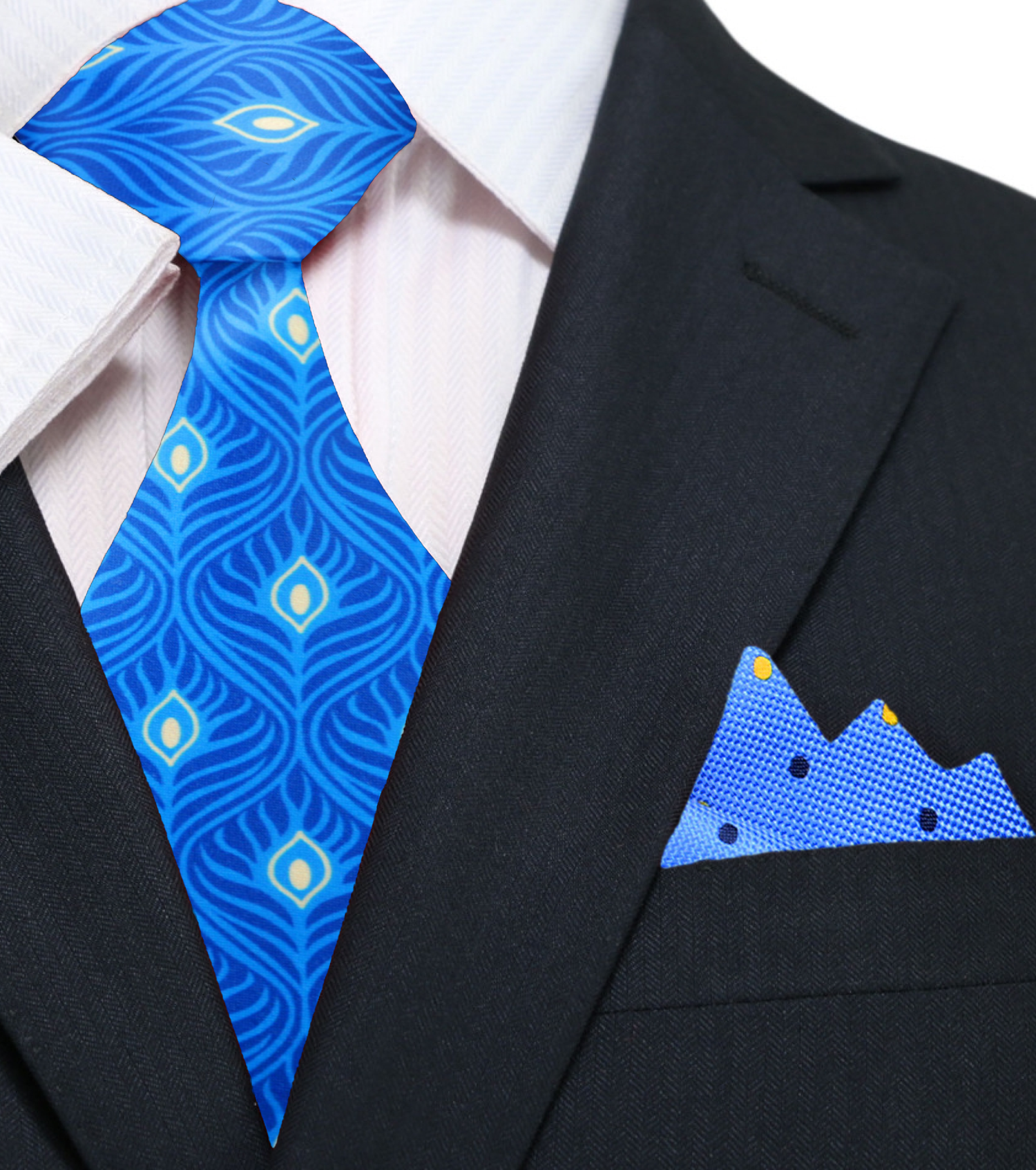 Blue Yellow Abstract Necktie and Accenting Square
