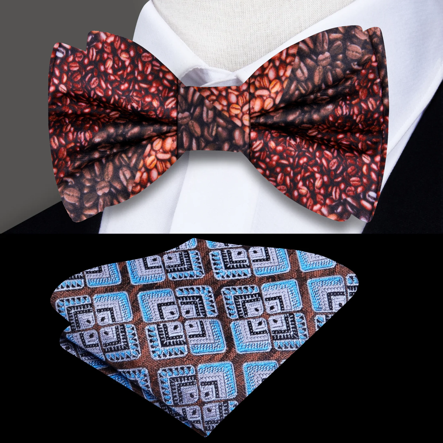 Shades of Brown Coffee Beans Bow Tie and Accenting Square