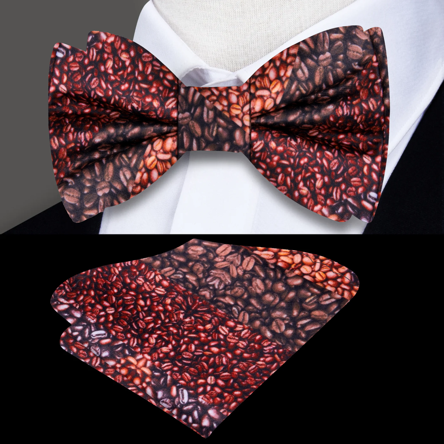 Shades of Brown Roasted Coffee Beans Bow Tie and Pocket Square