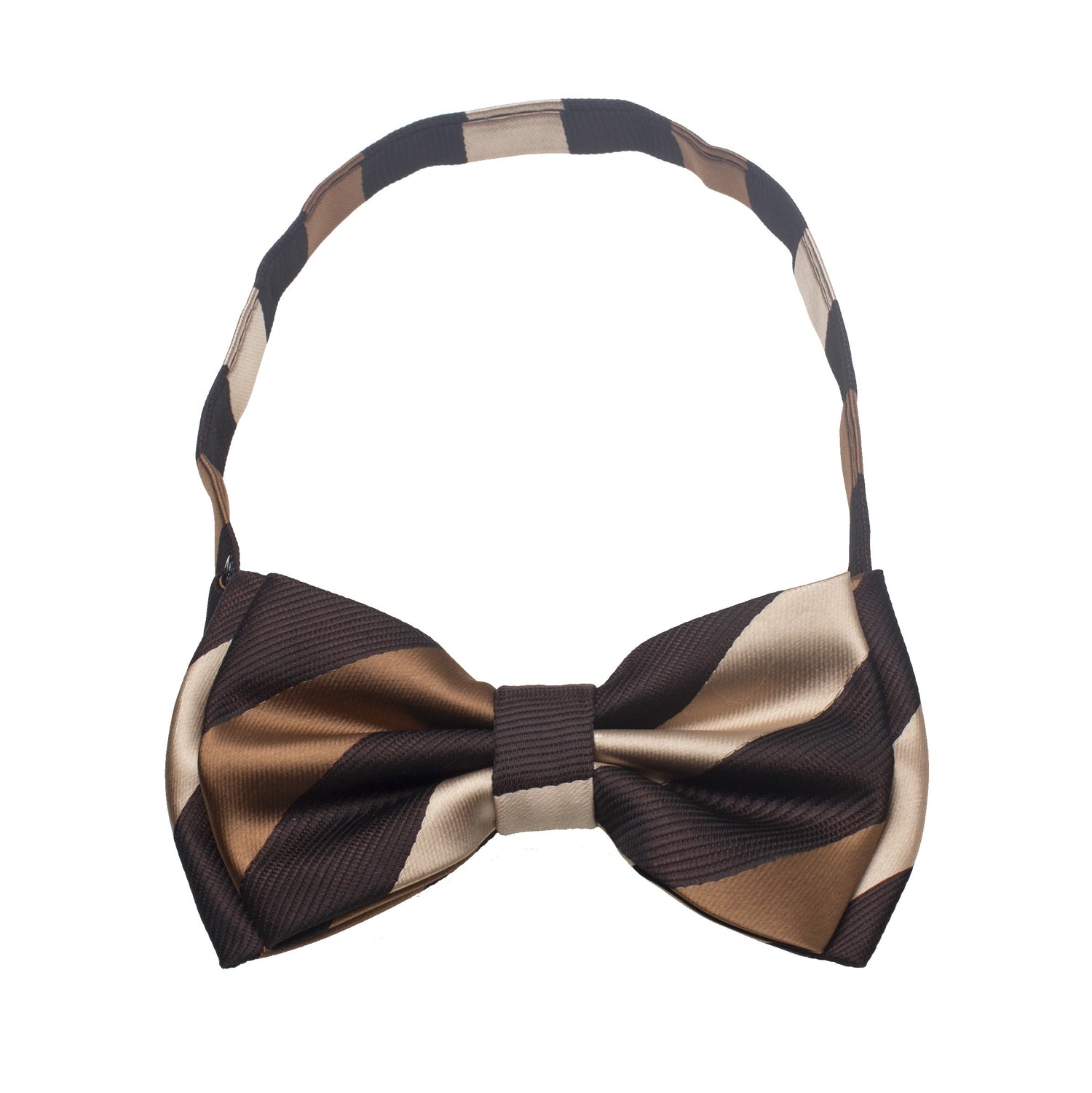 A Brown, Golden Brown Color Stripe Pattern Silk Kids Pre-Tied Bow Tie, 