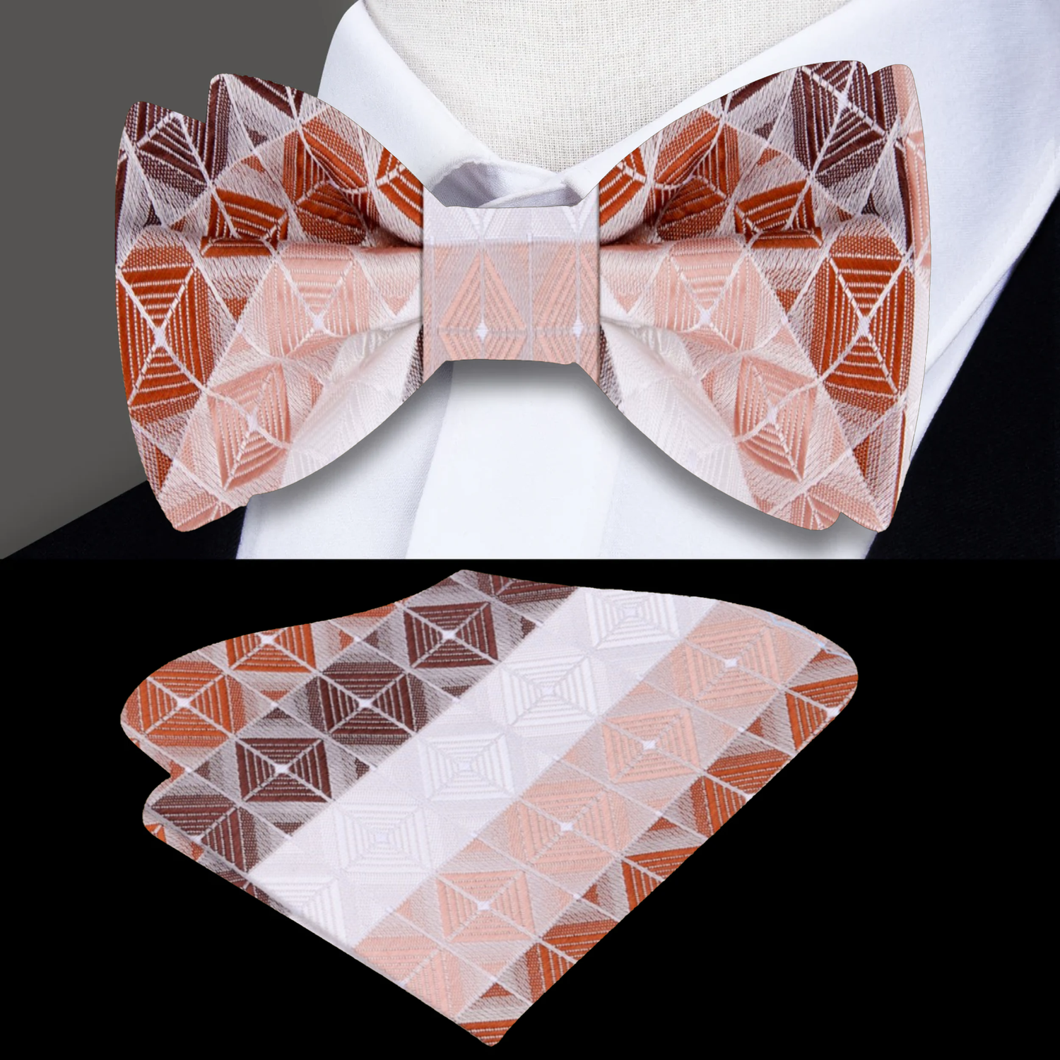 Main: Brown Blocks Bow Tie and Pocket Square