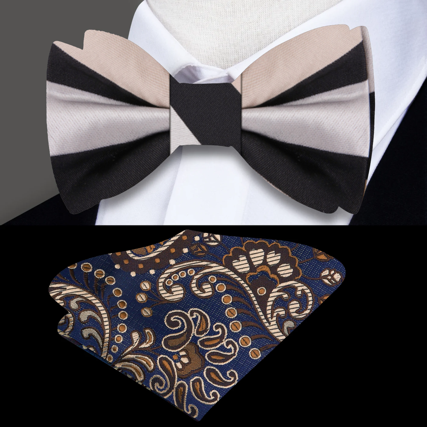 Shades of Brown Lethal Stripe Bow Tie and Accenting Square