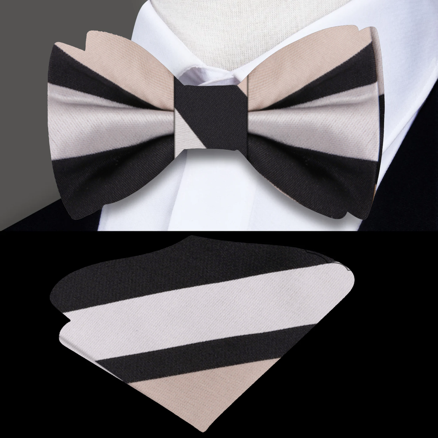 Shades of Brown Lethal Stripe Bow Tie and Square