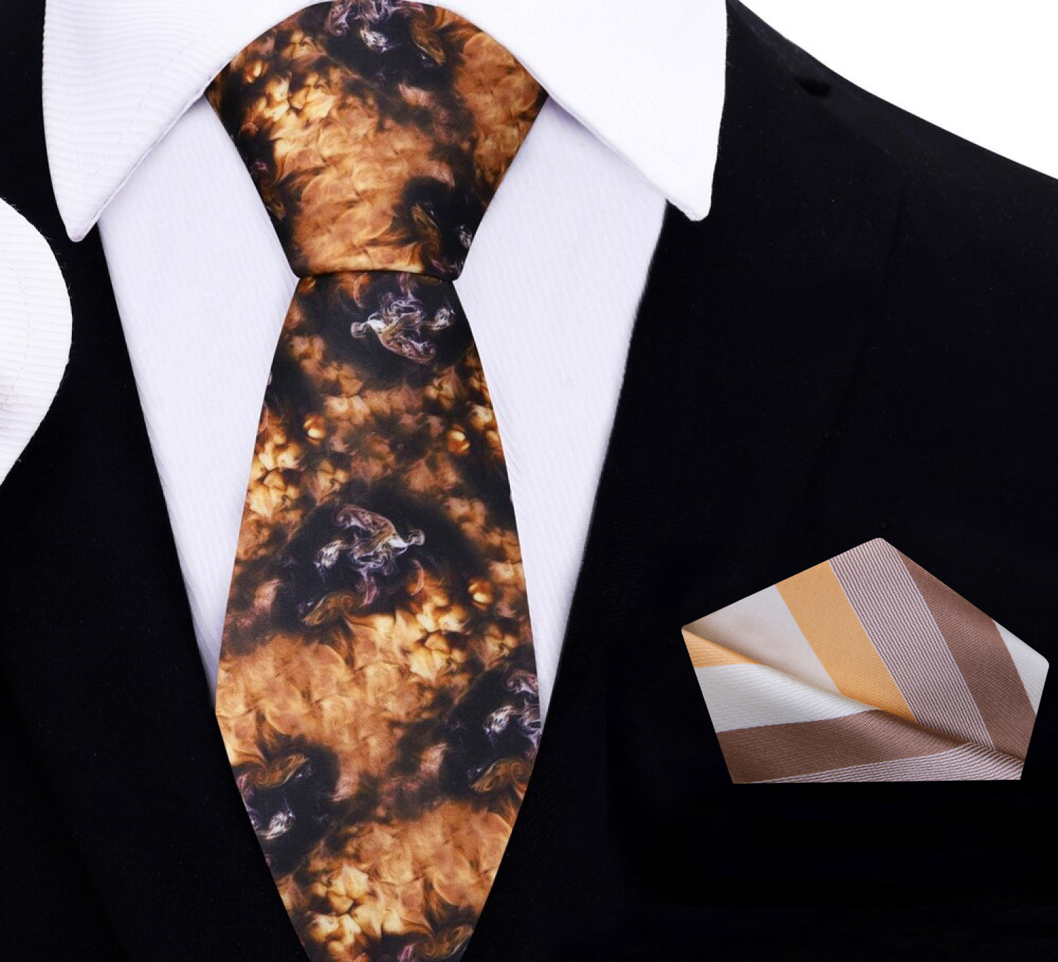 Thin Shades of Brown Macchiato Necktie and Accenting Square