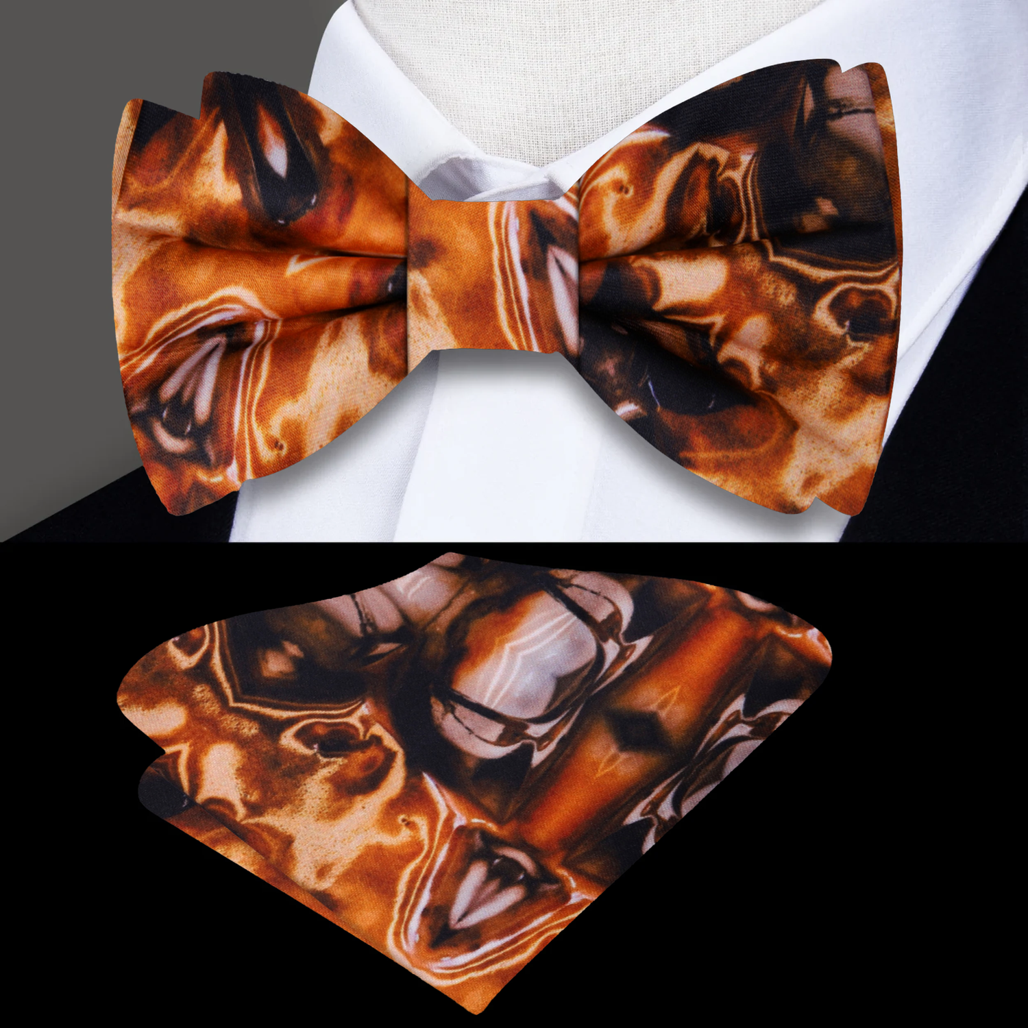  A Mocha Frappe Pattern Bow Tie and Pocket Square