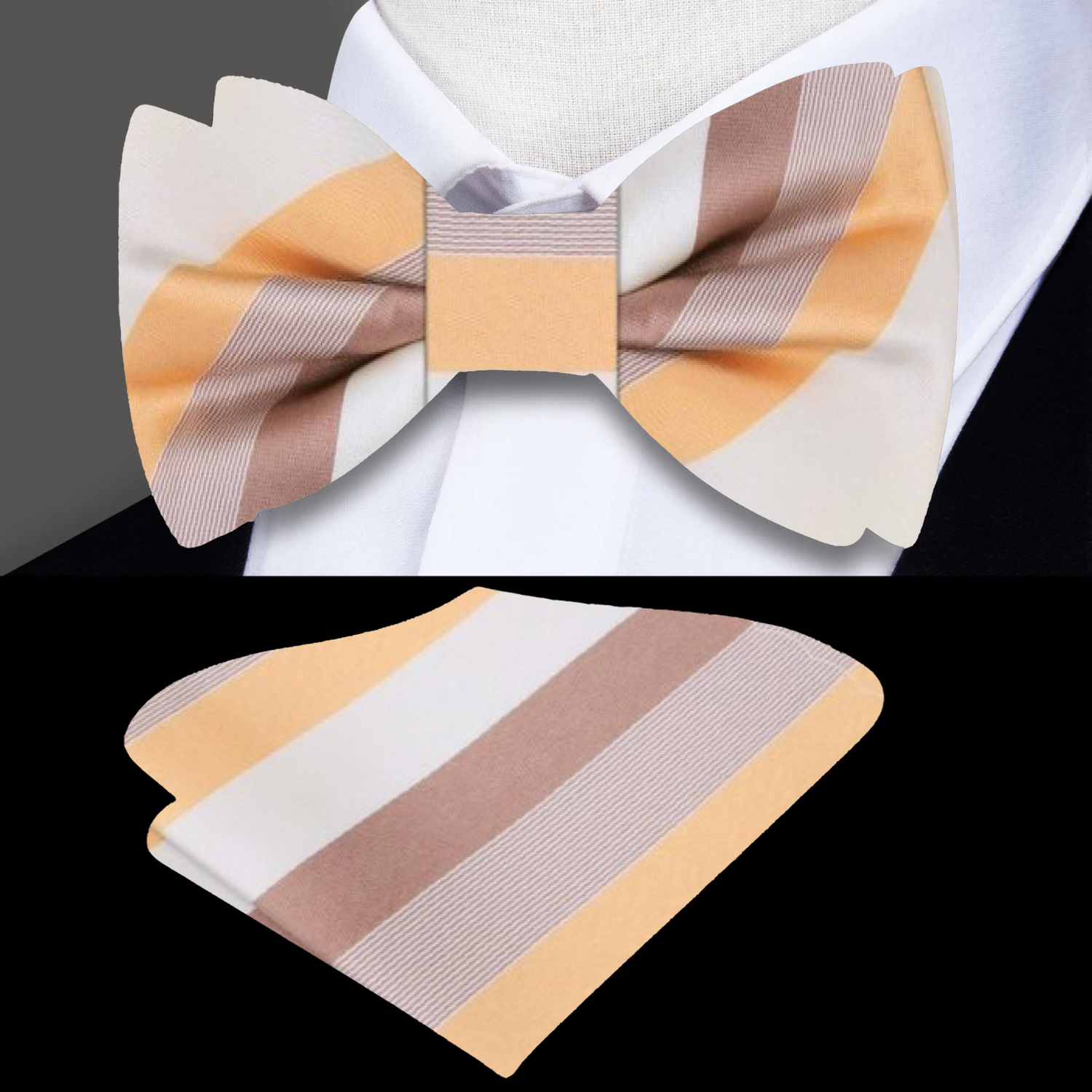 Shades of Brown Stripe Bow Tie and Pocket Square ||Shades of Brown