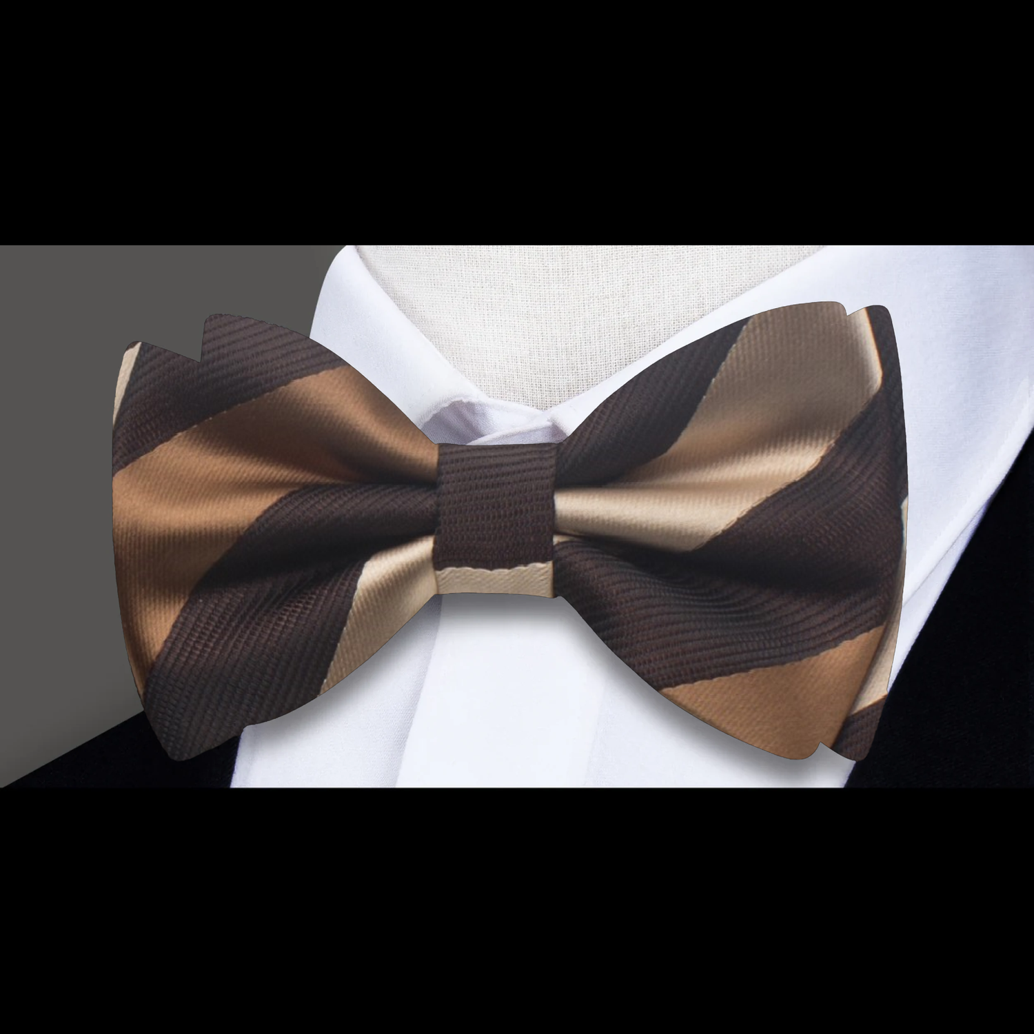Shades of Golden Brown Block Stripe Bow Tie