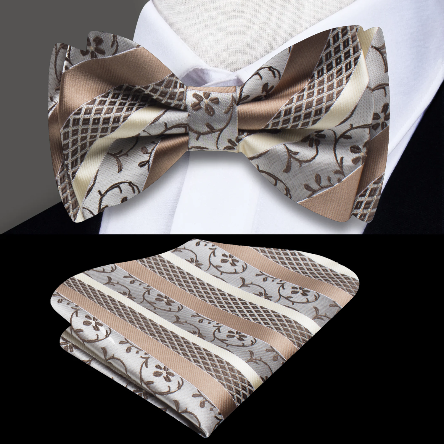 Shades of Brown Sweetbrier Vine Bow Tie and Square