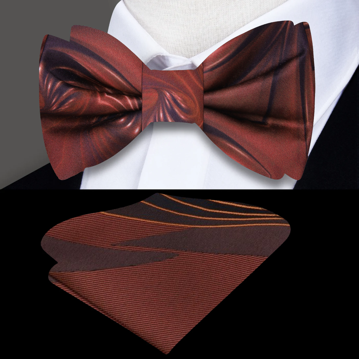 Shades of Brown Swirling Chocolate Bow Tie and Accenting Square