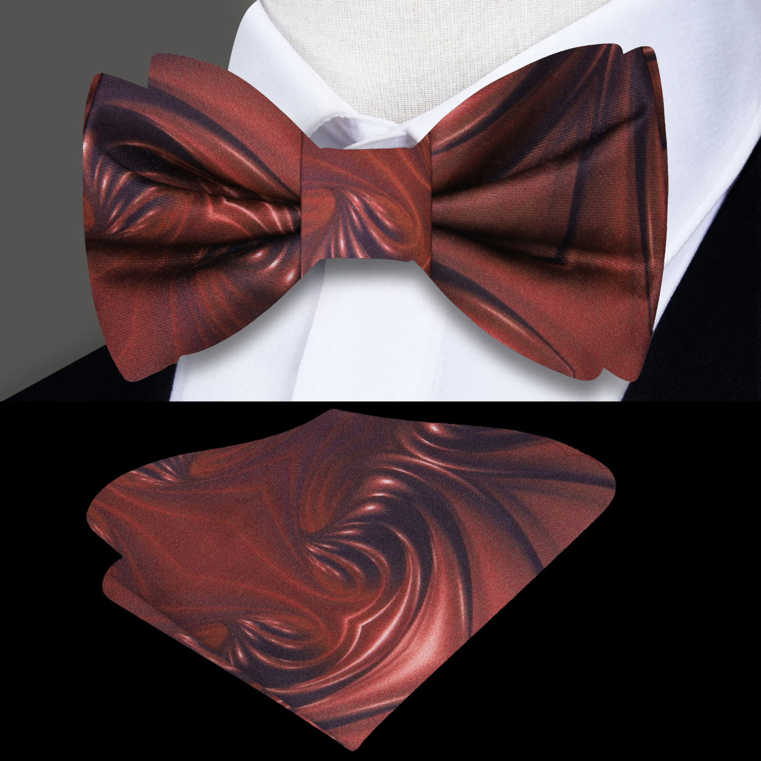 Shades of Brown Swirling Chocolate Bow Tie and Square