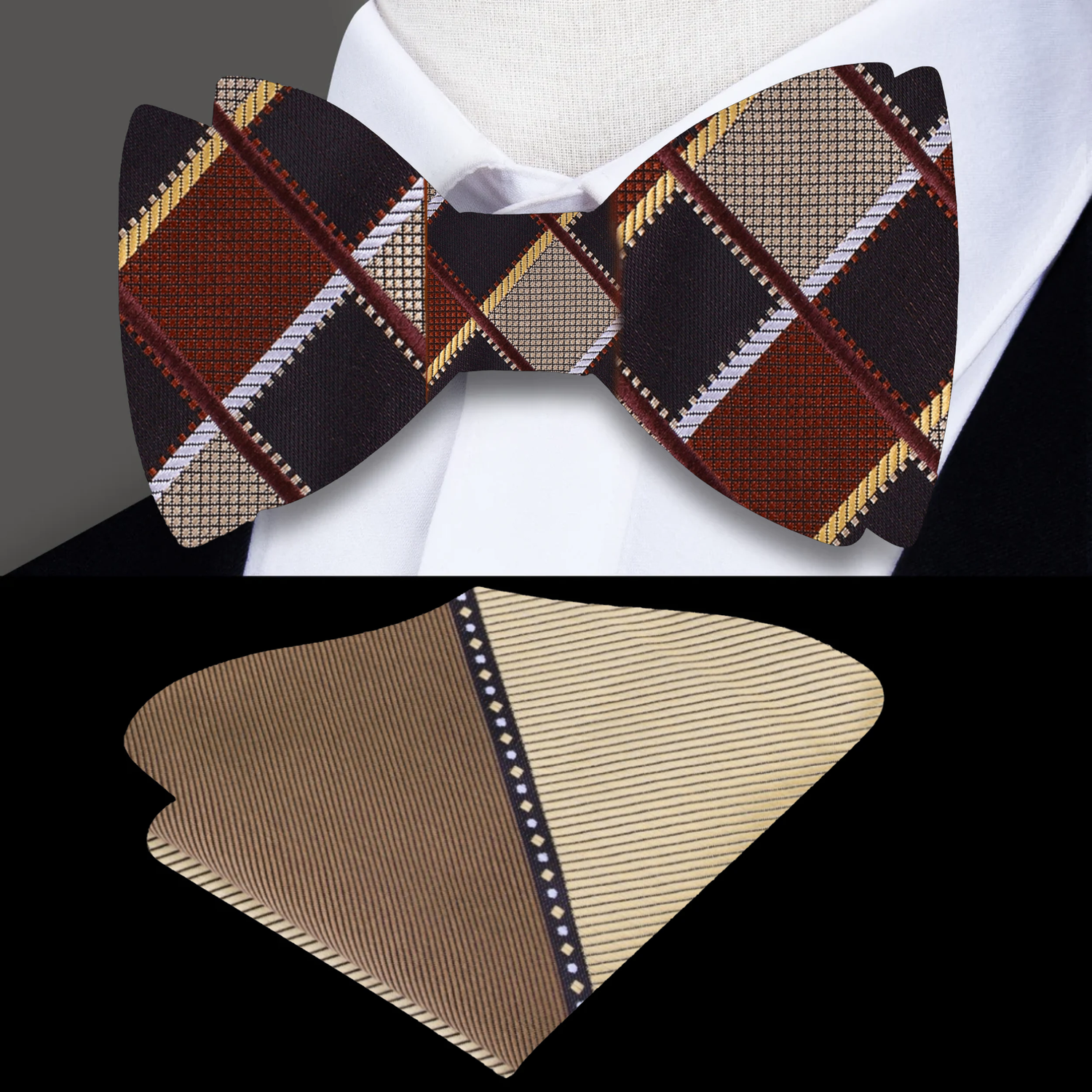 Shades of Brown Geometric Diamonds Bow Tie and Accenting Square