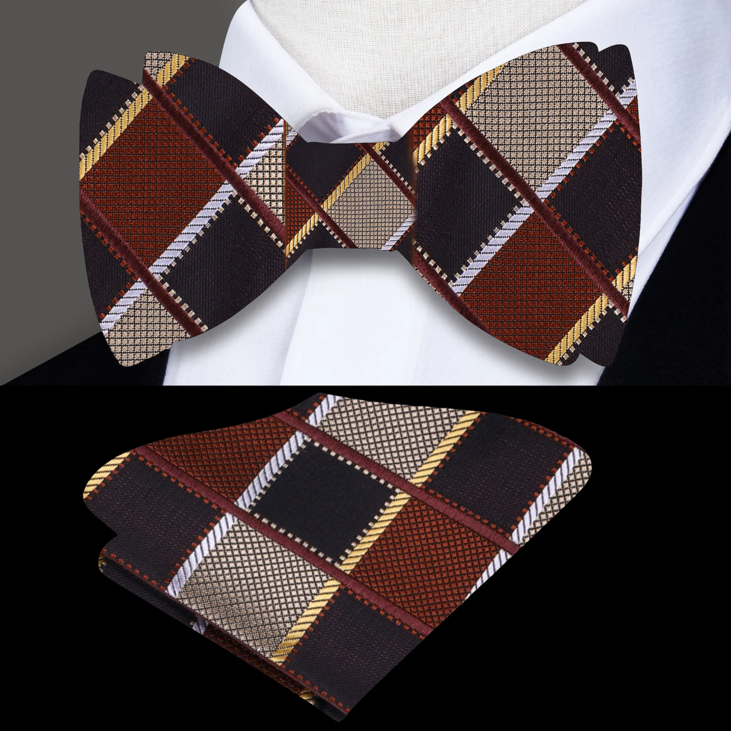 Shades of Brown Geometric Diamonds Bow Tie and Matching Square