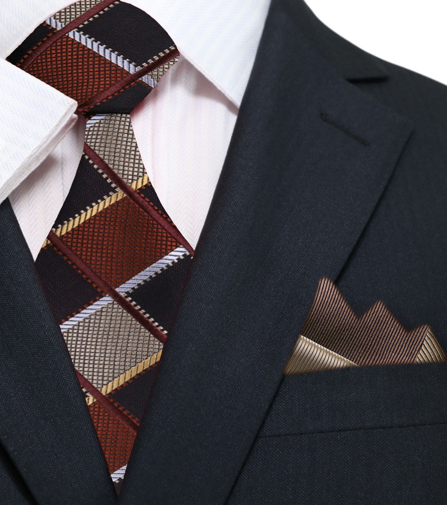 Main: Shades of Brown Geometric Diamonds Necktie and Accenting Brown Square