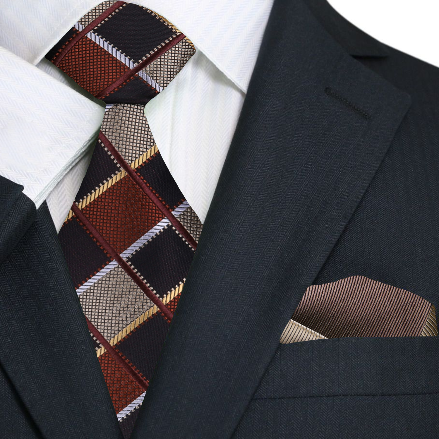Shades of Brown Geometric Diamonds Necktie and Accenting Brown Square