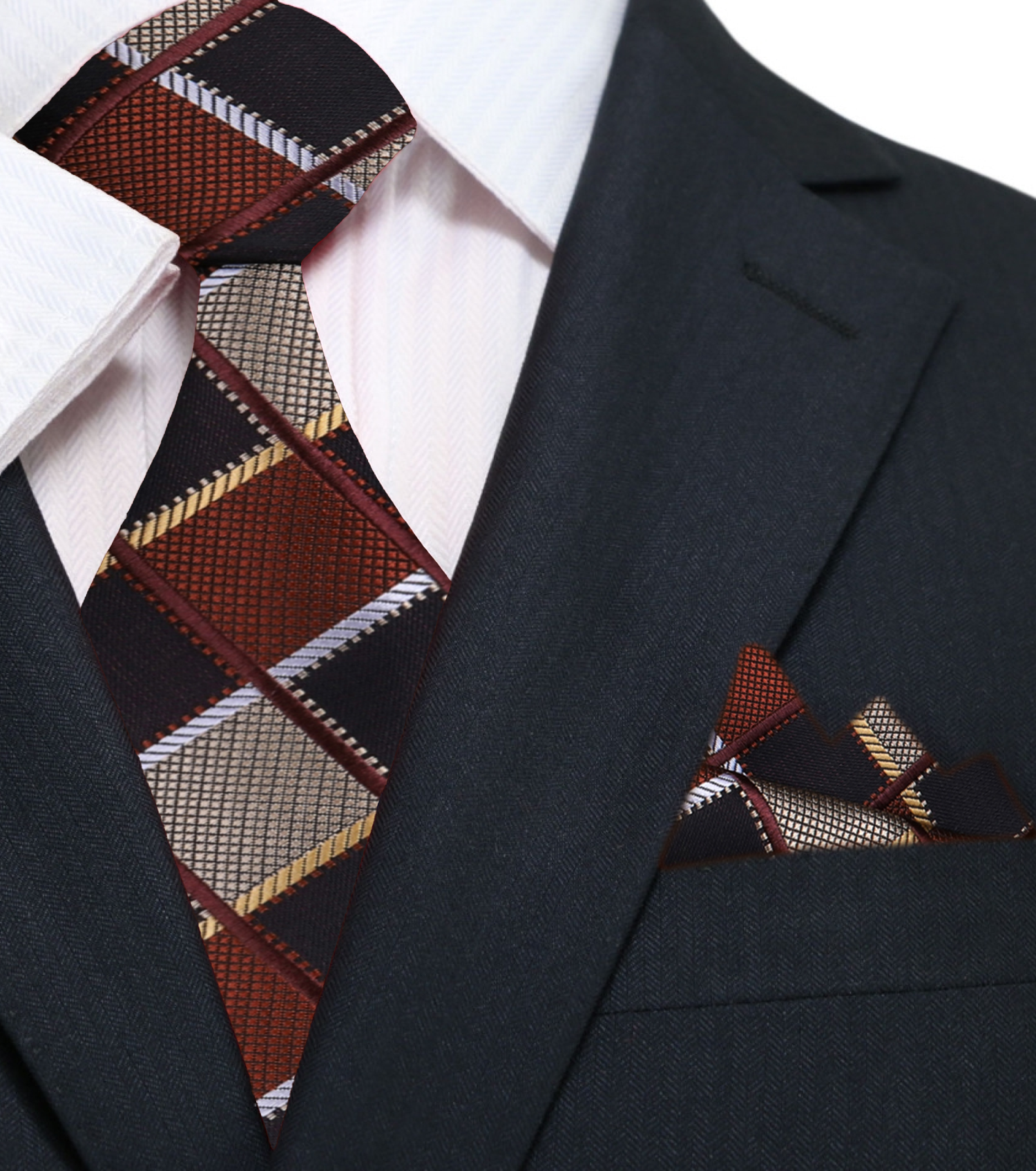 Main: Shades of Brown Geometric Diamonds Necktie and Matching Square