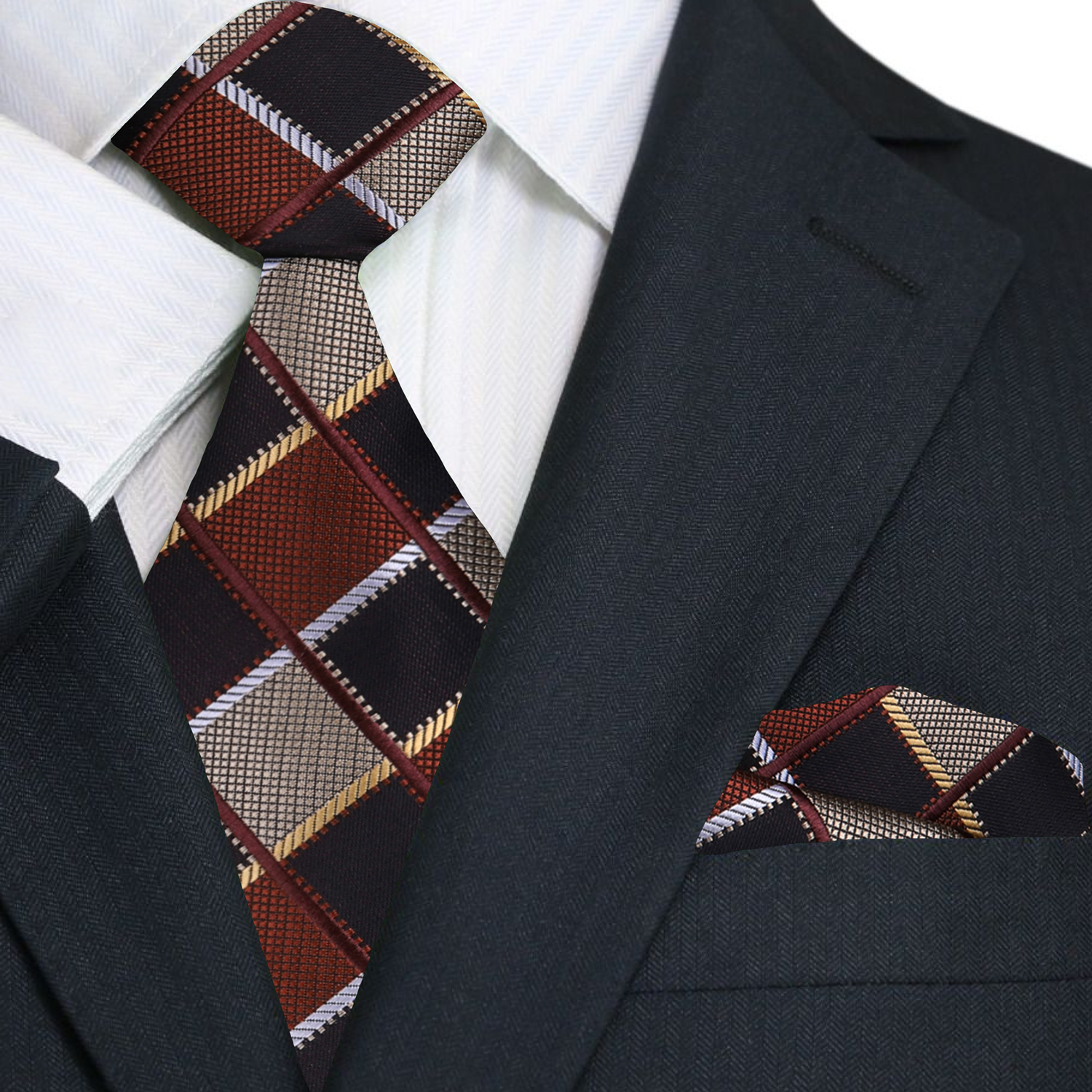 Main: Shades of Brown Geometric Diamonds Necktie and Matching Square