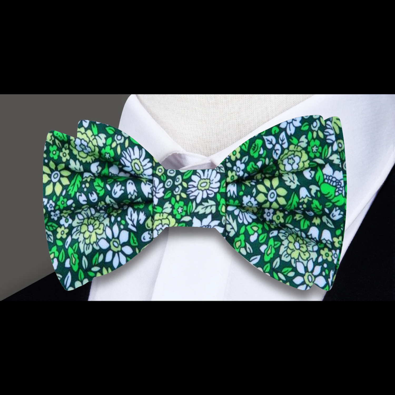 Shades of Green Intricate Floral Bow Tie