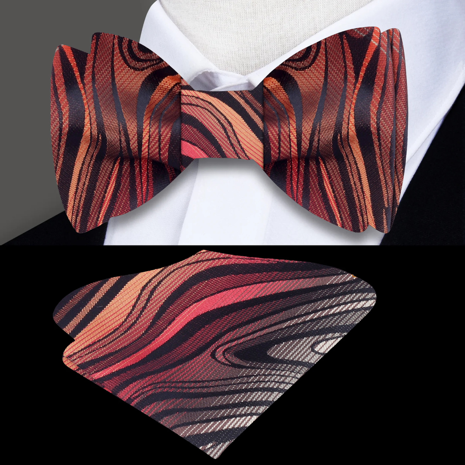 Shades of Orange and Black Abstract Fire Bow Tie and Square