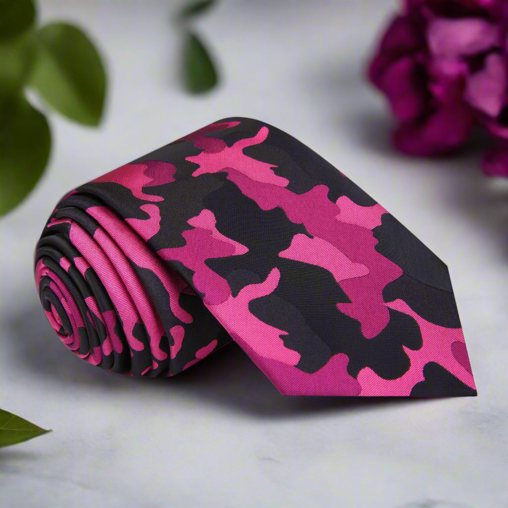 Shades of Pink Black Camo Fleck Tie