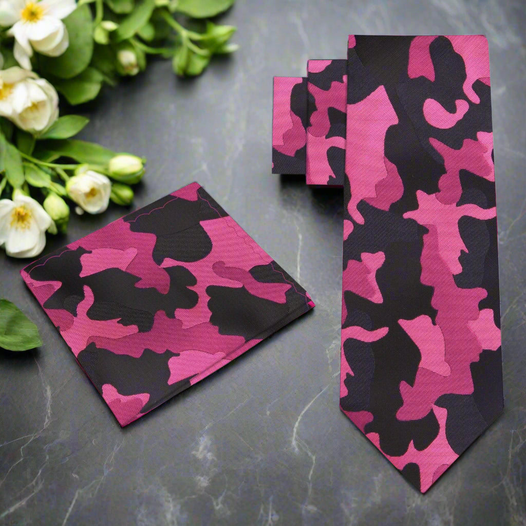 Alt Shades of Pink Black Camo Fleck Tie and Square 1