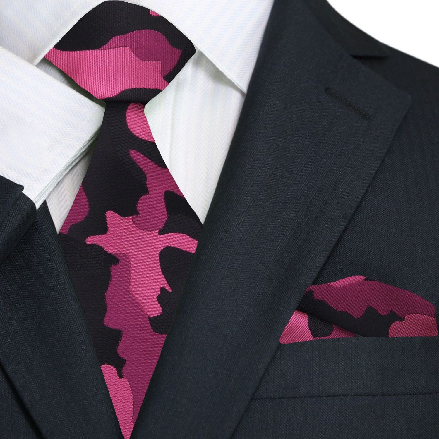 Shades of Pink Black Camo Fleck Tie and Square 1