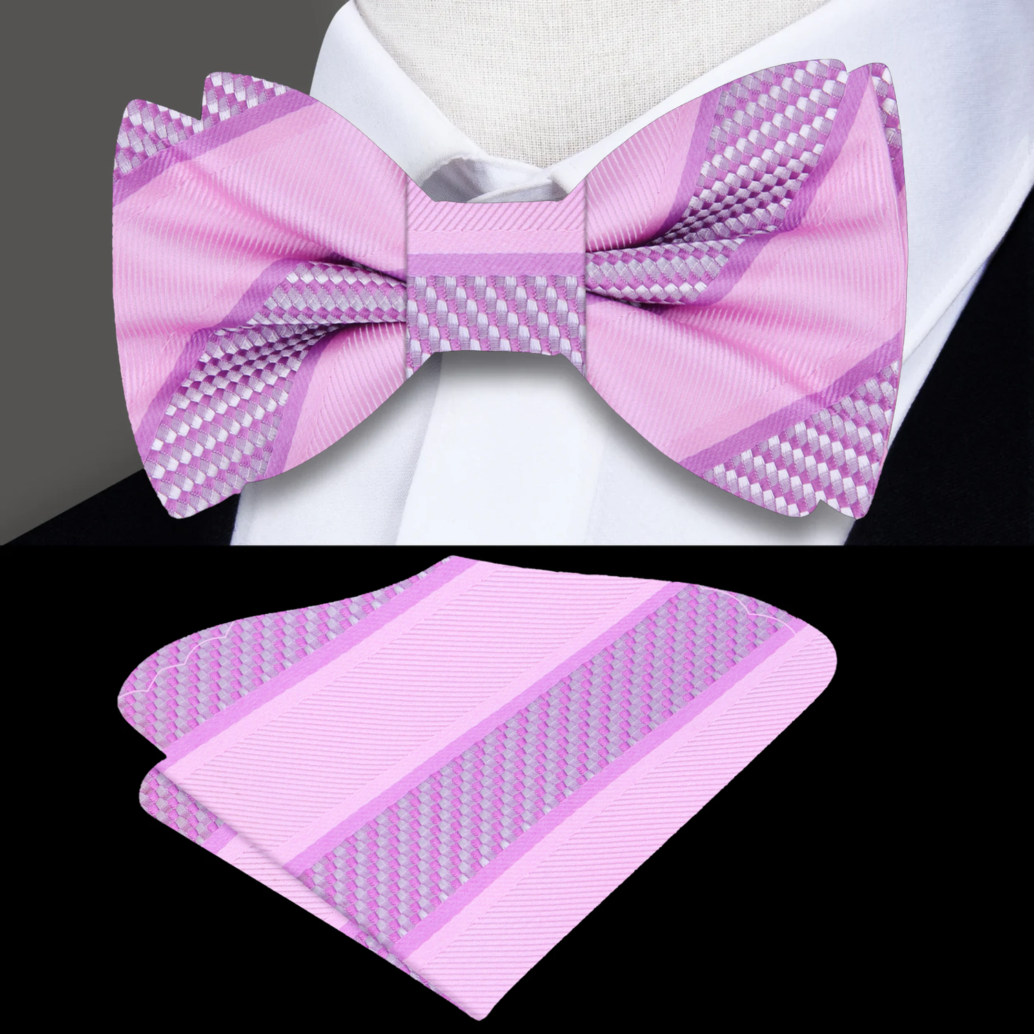 Pink Stripe Bow Tie and Square