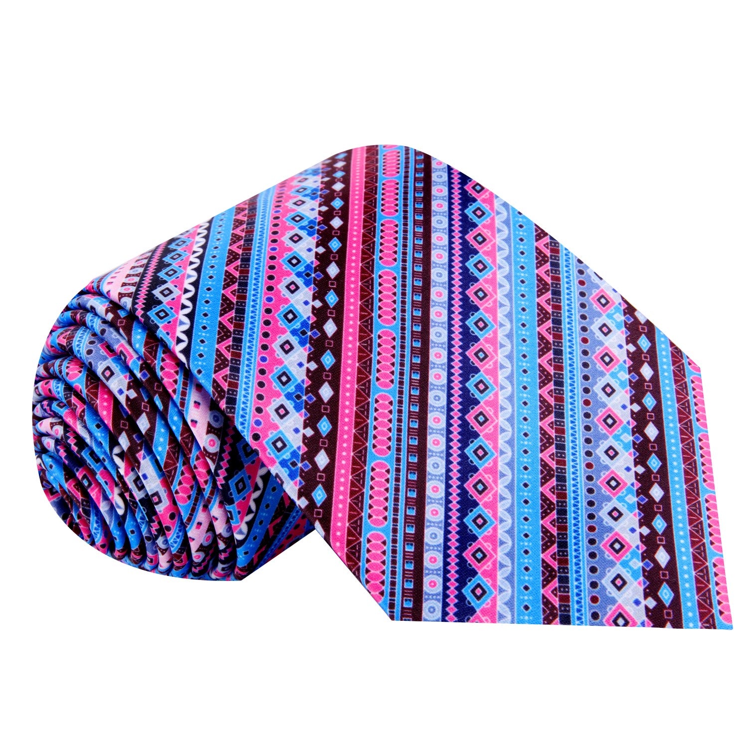 Shades of Pink and Blue Shapes Lined Necktie 