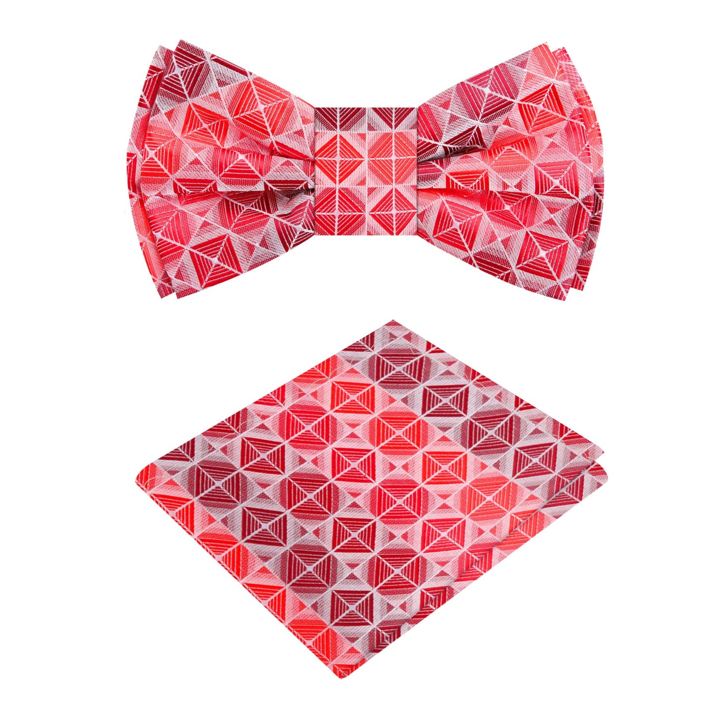 Shades of Red Geometric Bow Tie and Matching Square