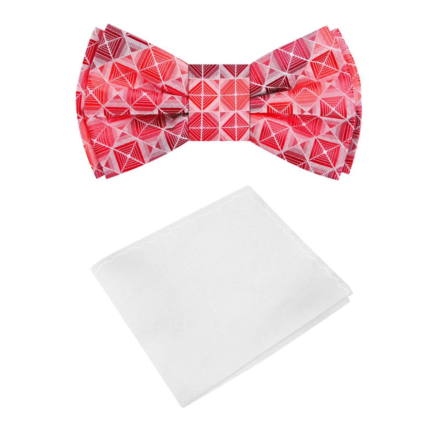 Shades of Red Geometric Bow Tie and White Square 