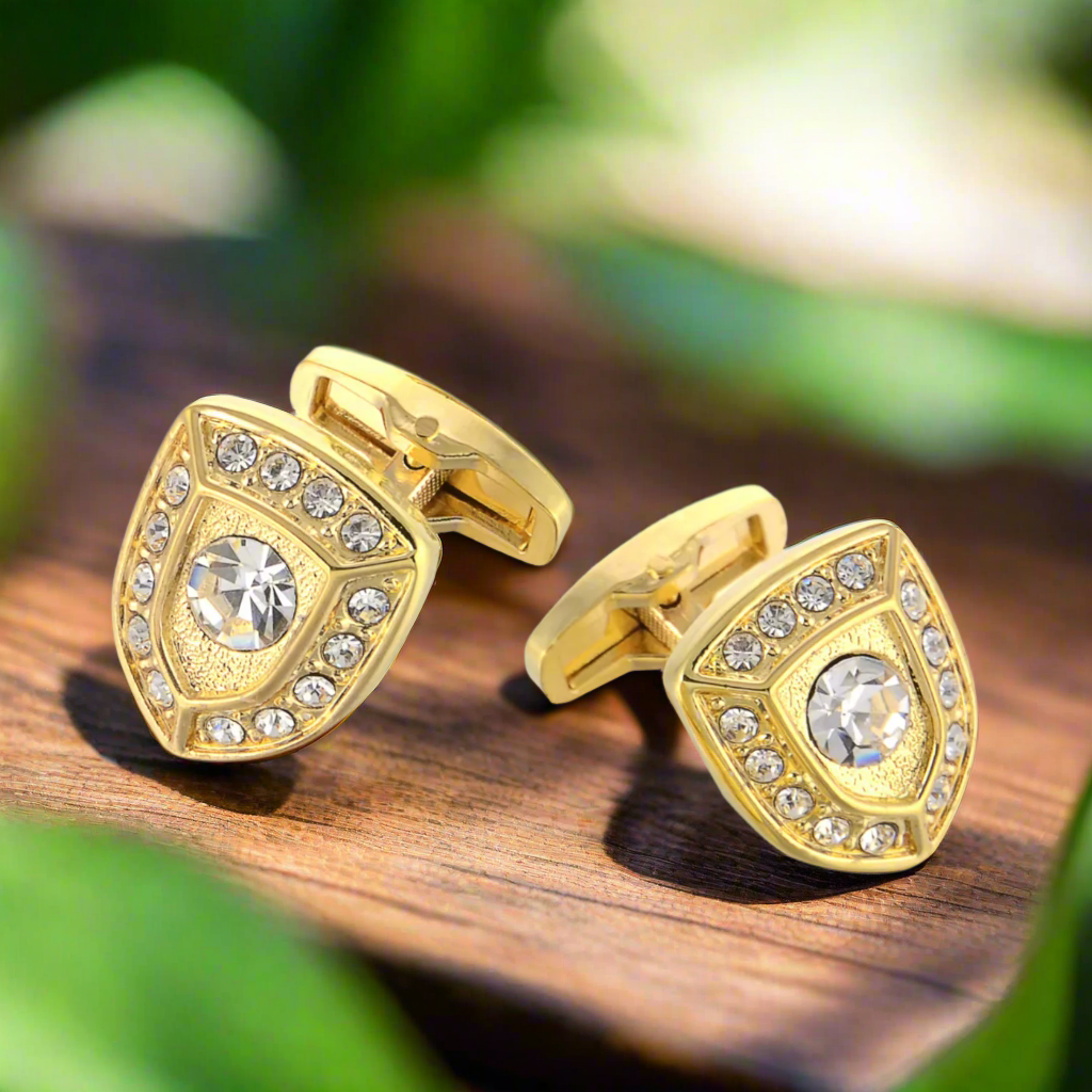 2 Gold Color Clear stone Cufflinks