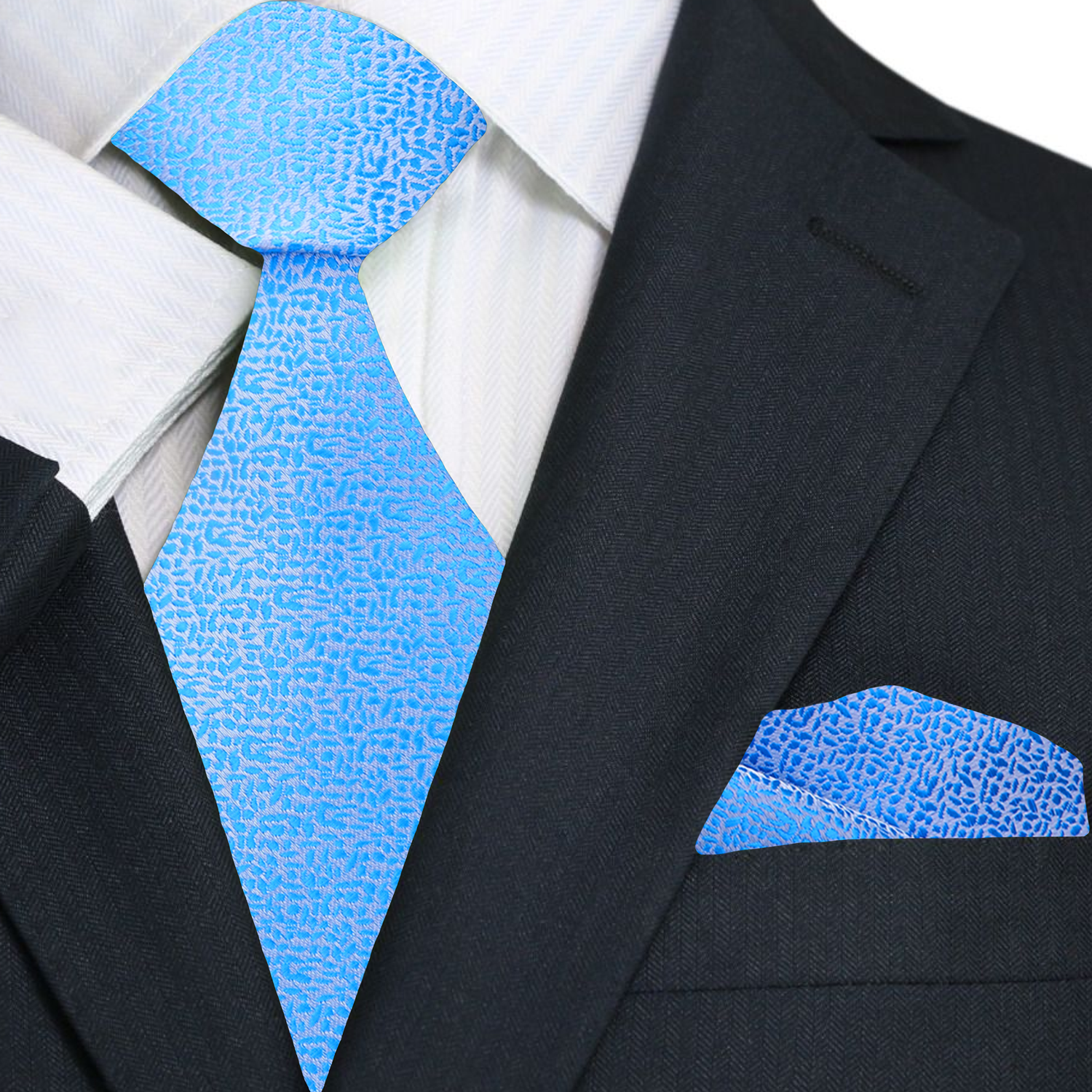 Shimmer Blue Tie and Pocket Square||Laser Blue Shimmer