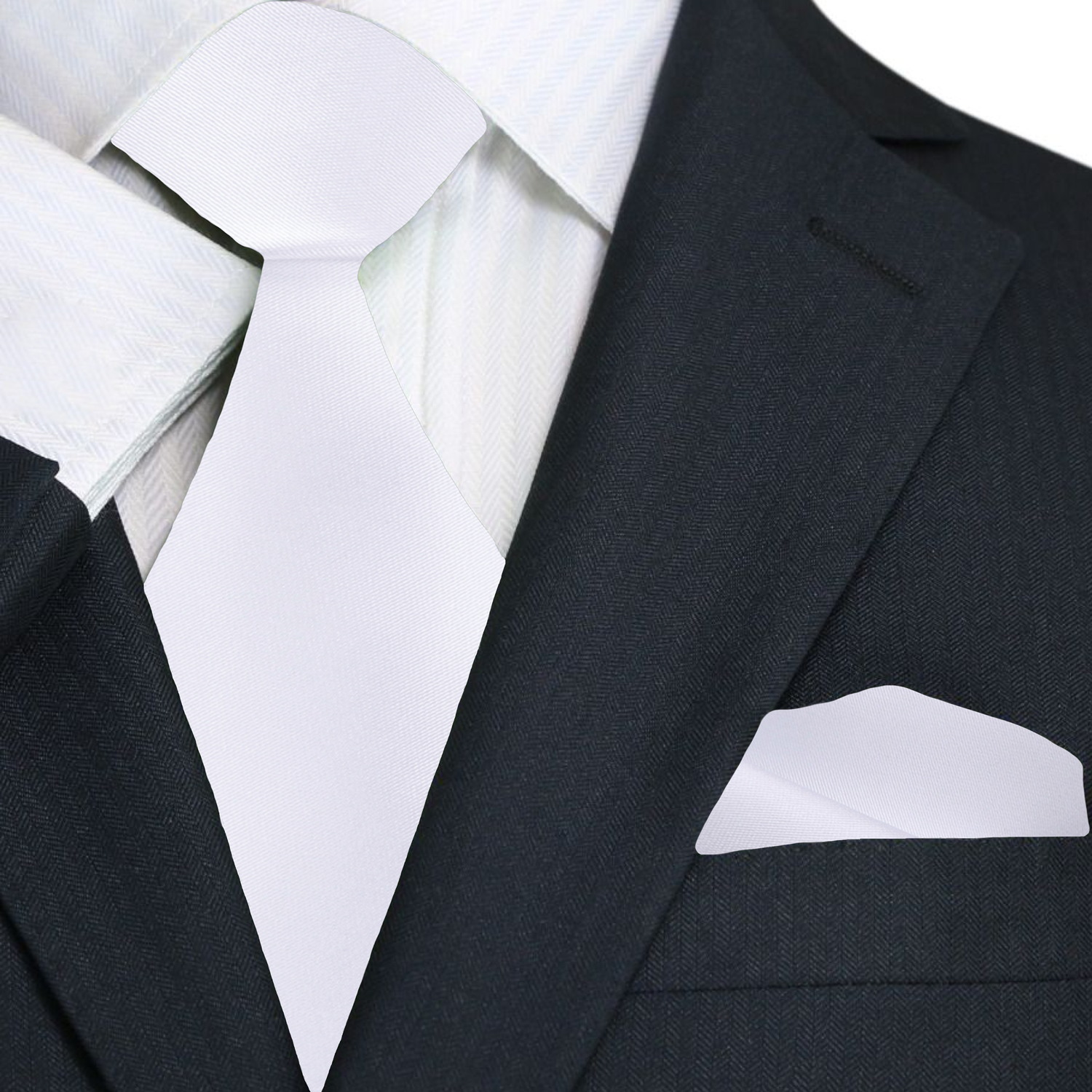 Premium Solid White Tie with Matching Square