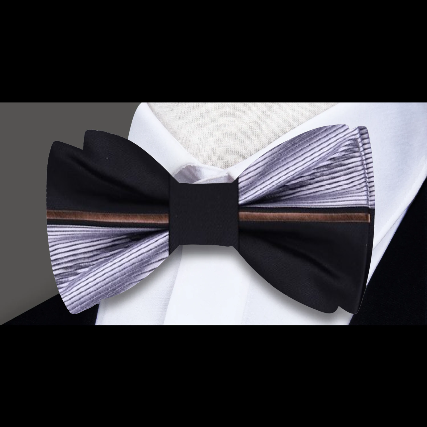 Grey, Black Lined Bow Tie