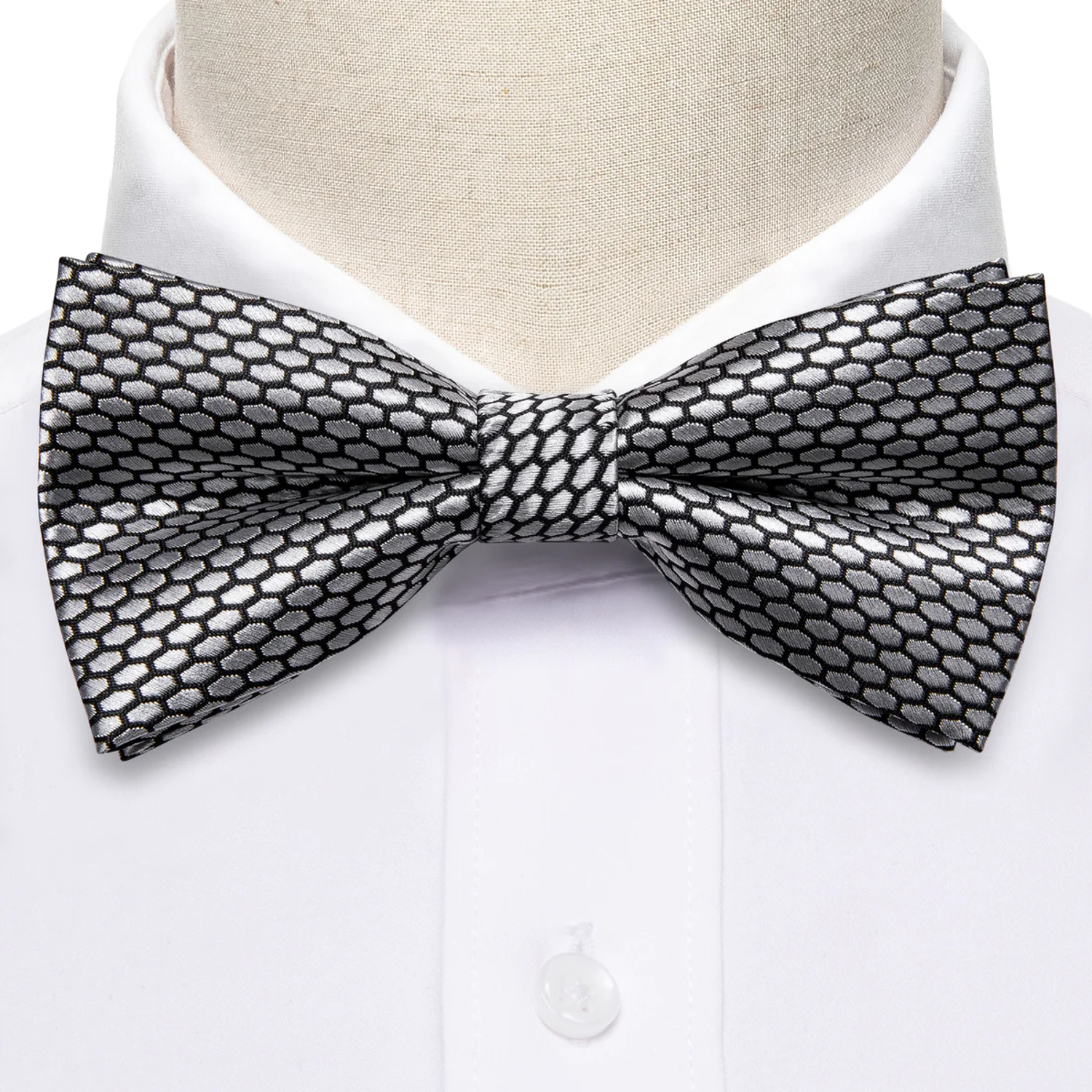 Light Silver, Black Geometric Bow Tie 