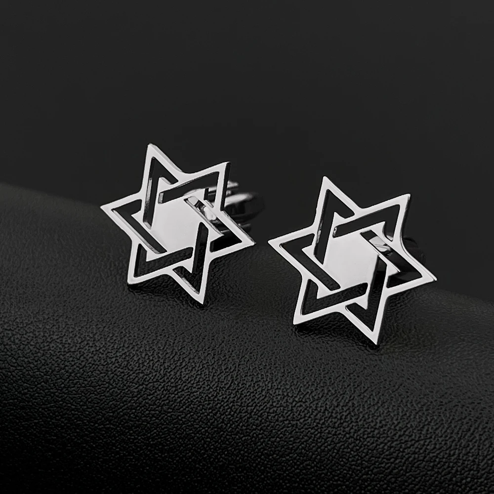 Chrome Color Star of David Cufflinks