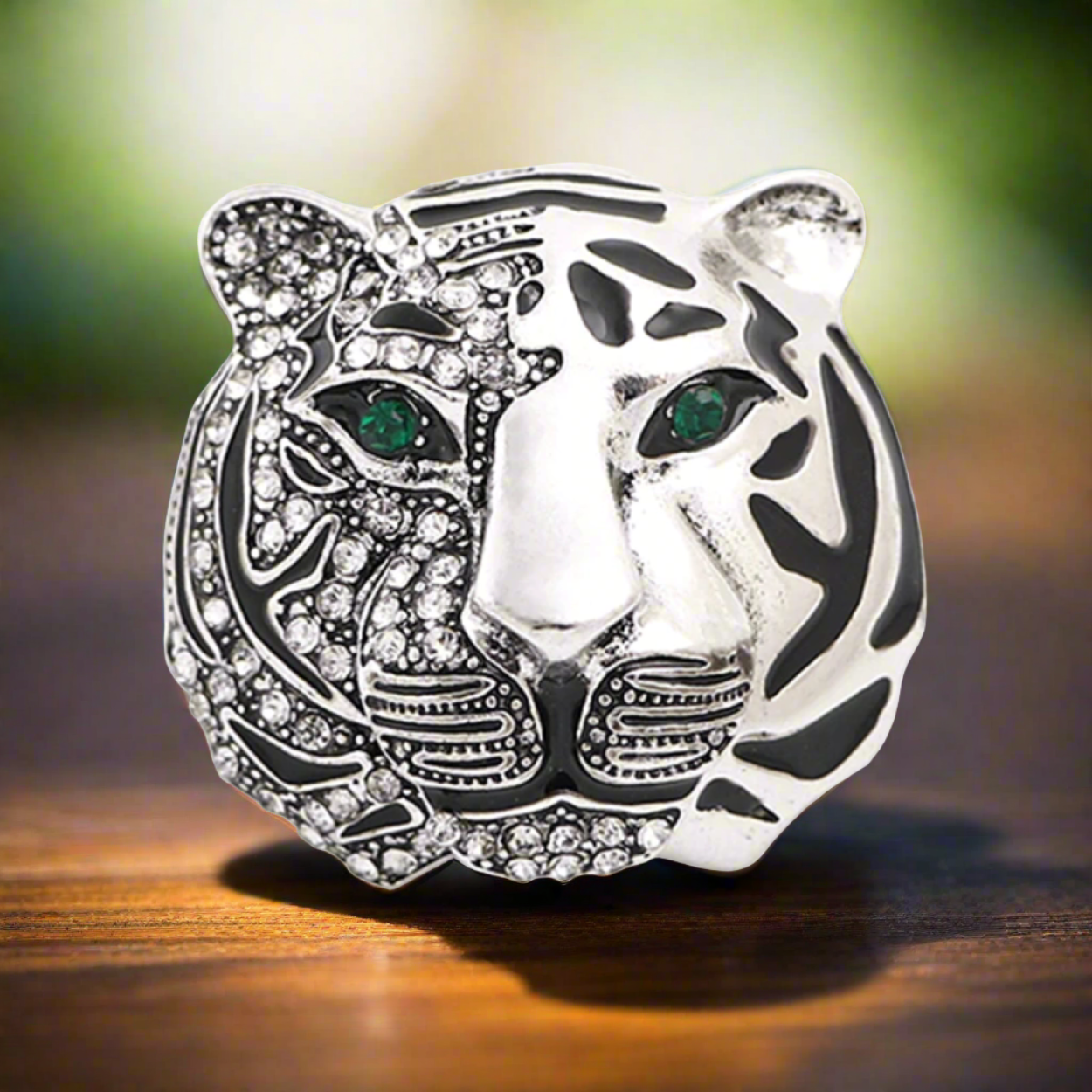 Metallic Chrome Tiger Head Lapel Pin