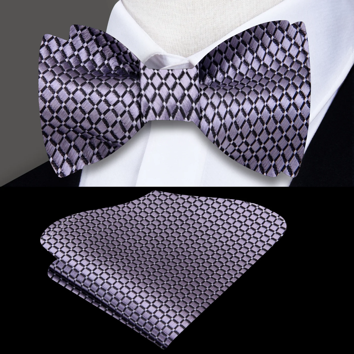 Silver Check Bow Tie and Square