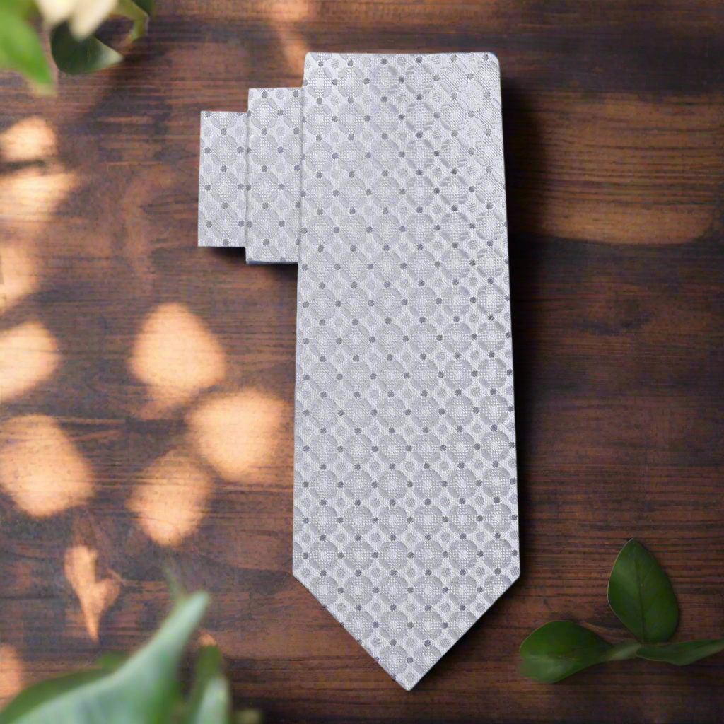 View 2: Silver Geometric Necktie 