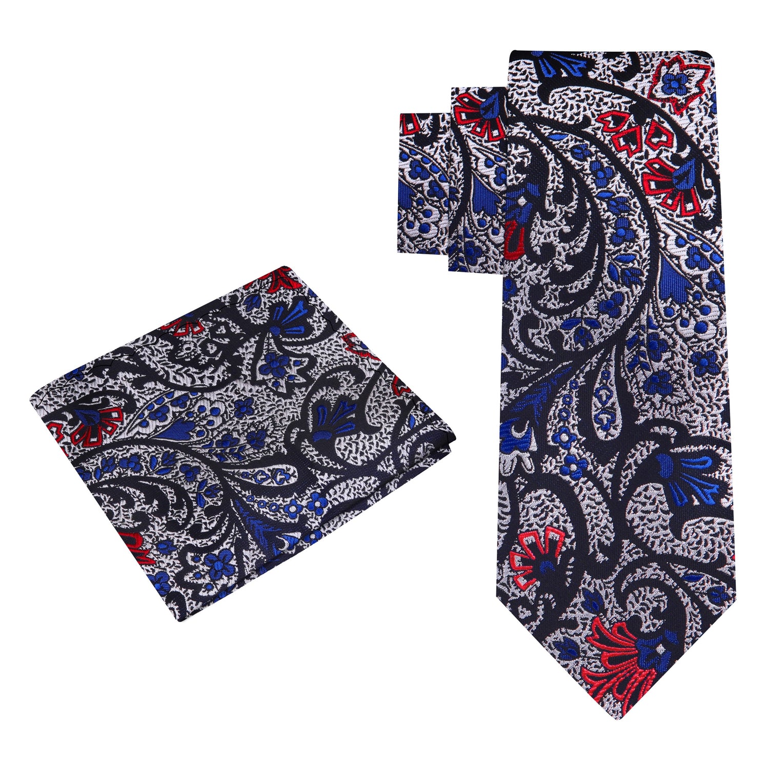View 2: Silver Red Blue Paisley Tie