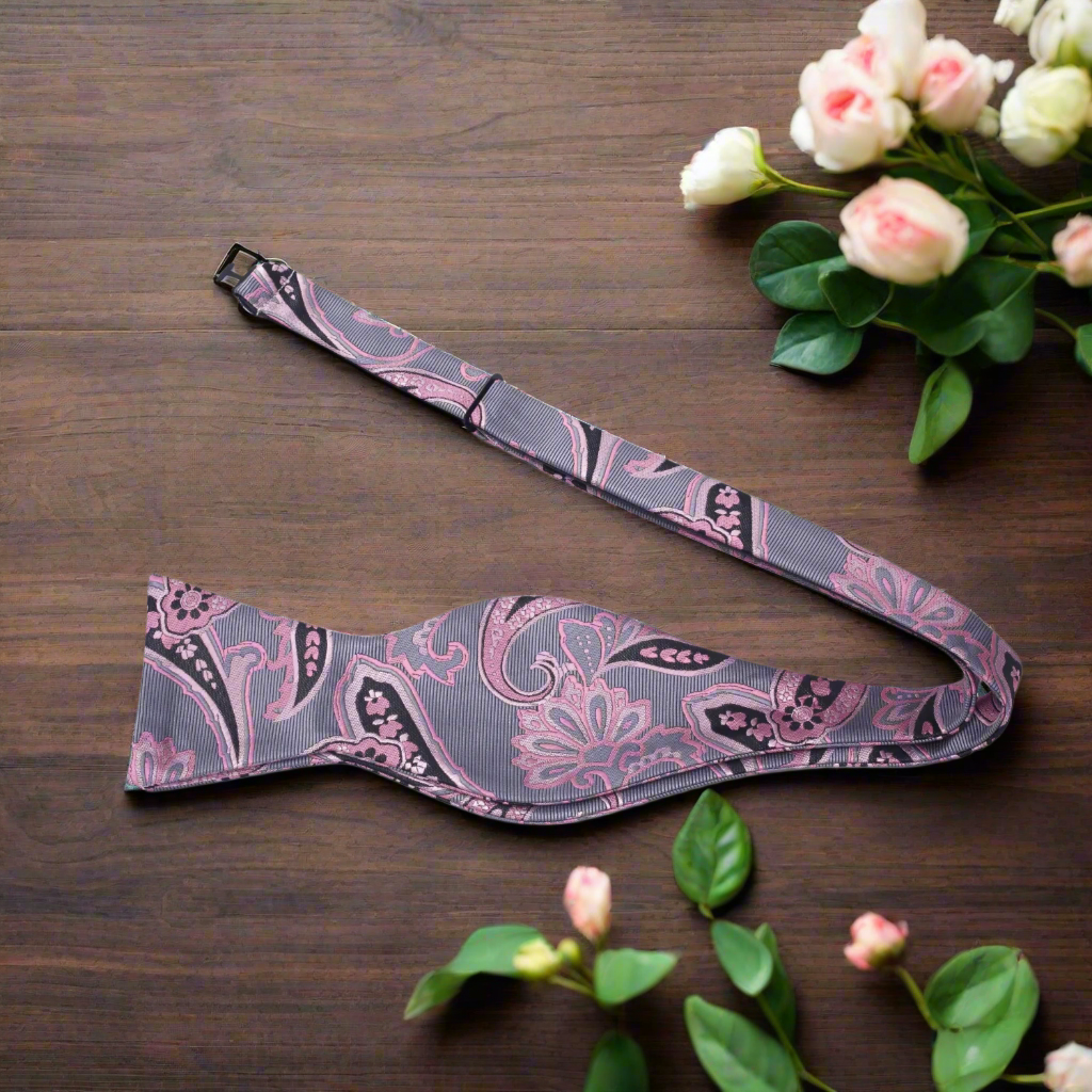 Grey, Pink and Black Self Tie Bow Tie