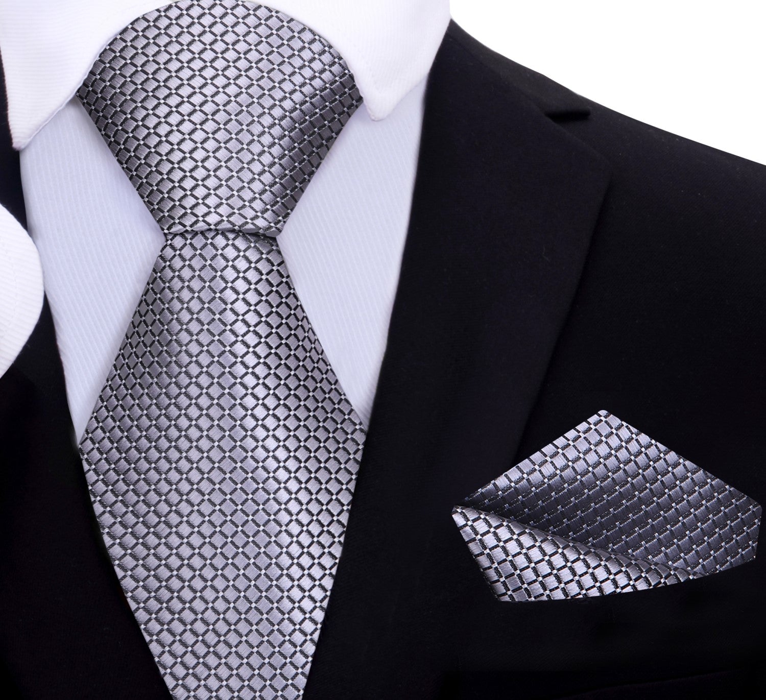 Silver Geometric Tie and Square