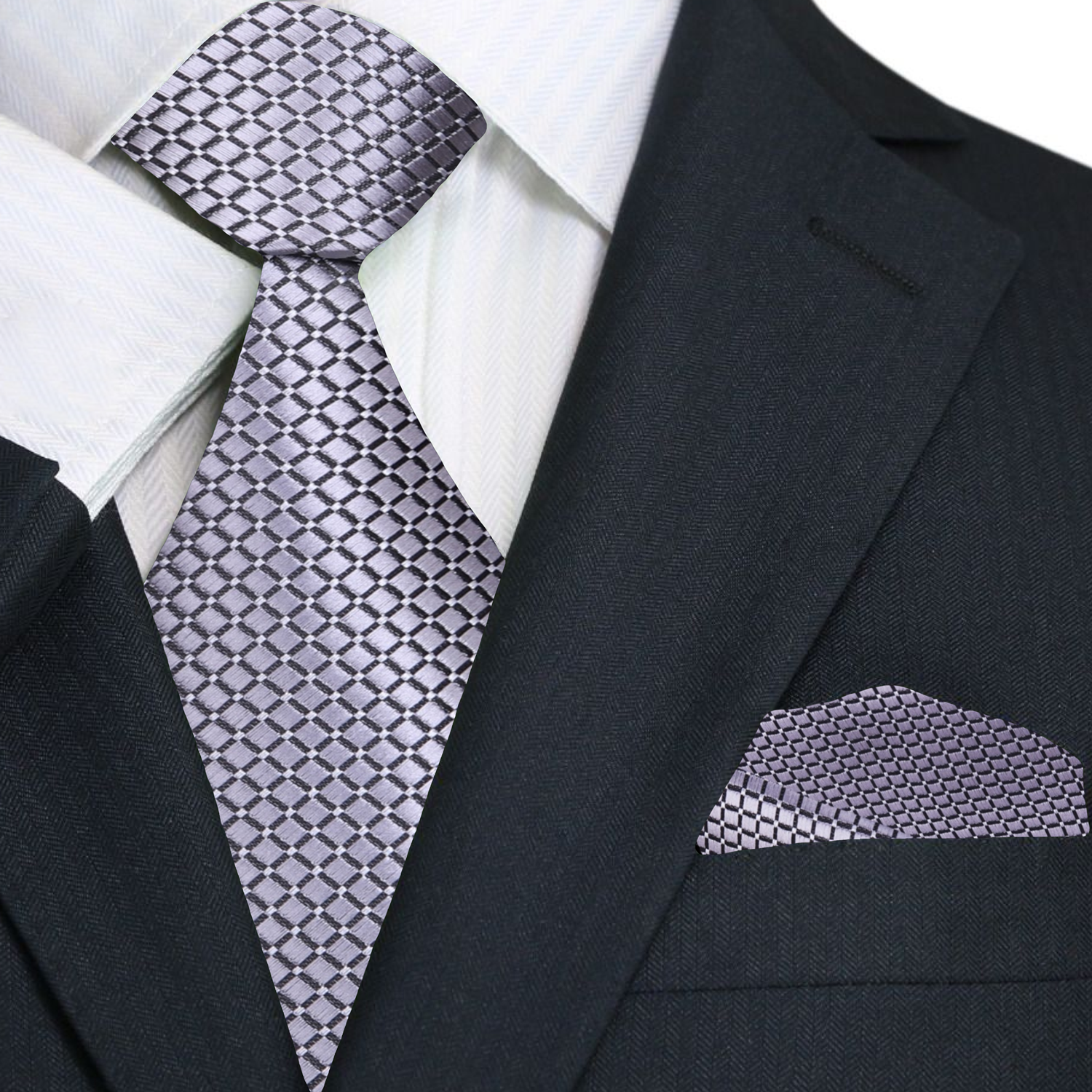 Main: Silver Geometric Tie and Square