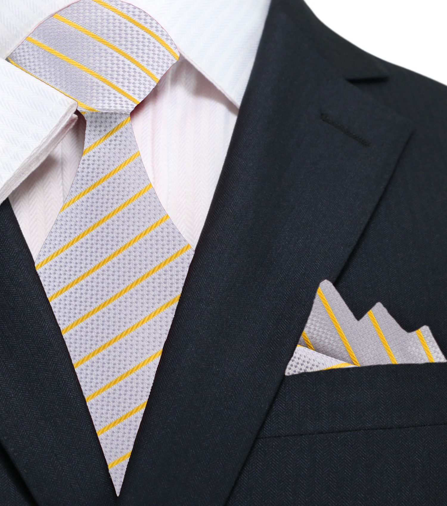 Silver and Gold Pinstripe Necktie and Square