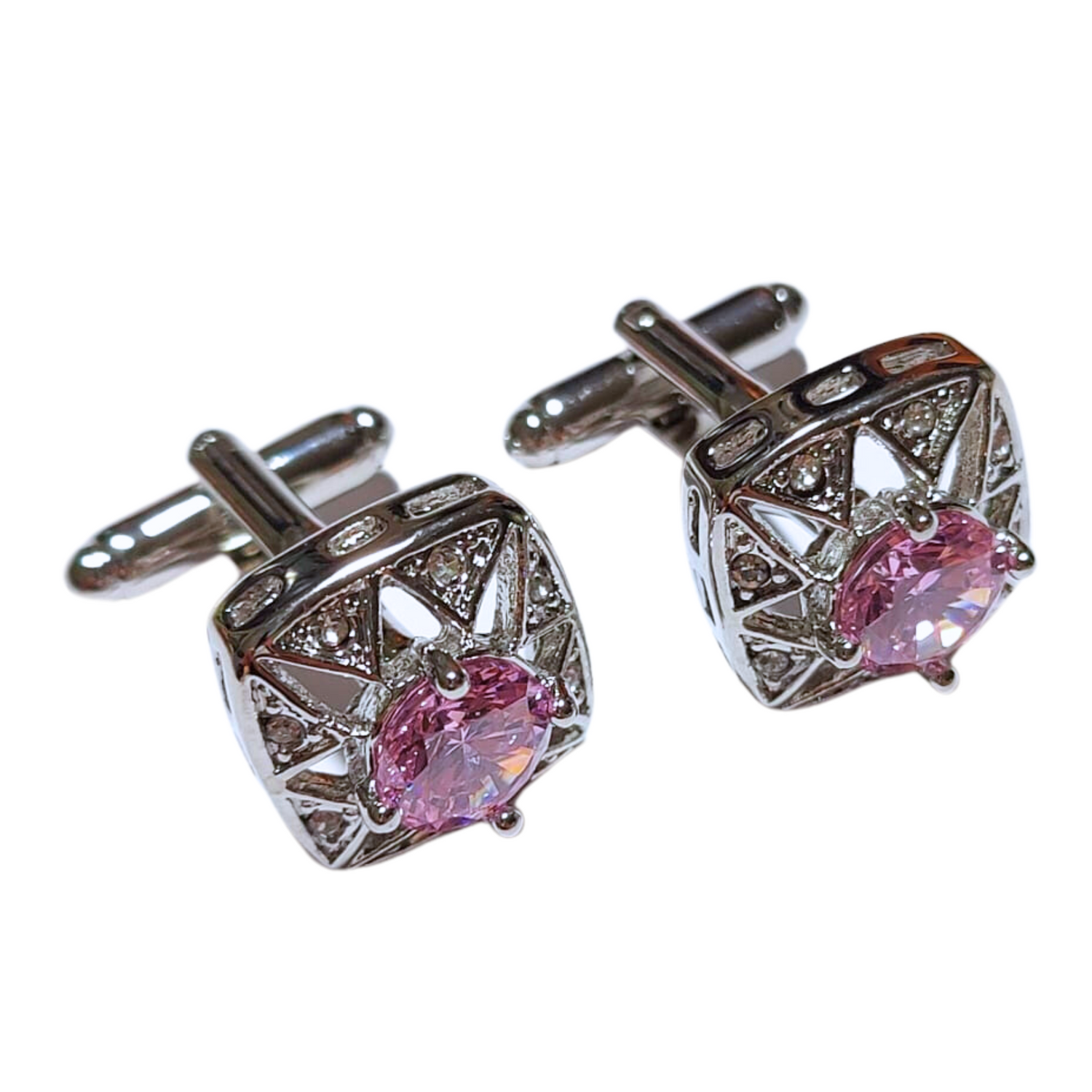 Chrome with Pink Stone Royal Cufflinks