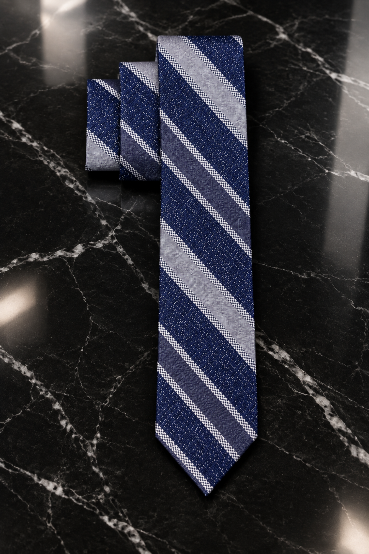 Thin Blue Silver Grey Stripe Tie