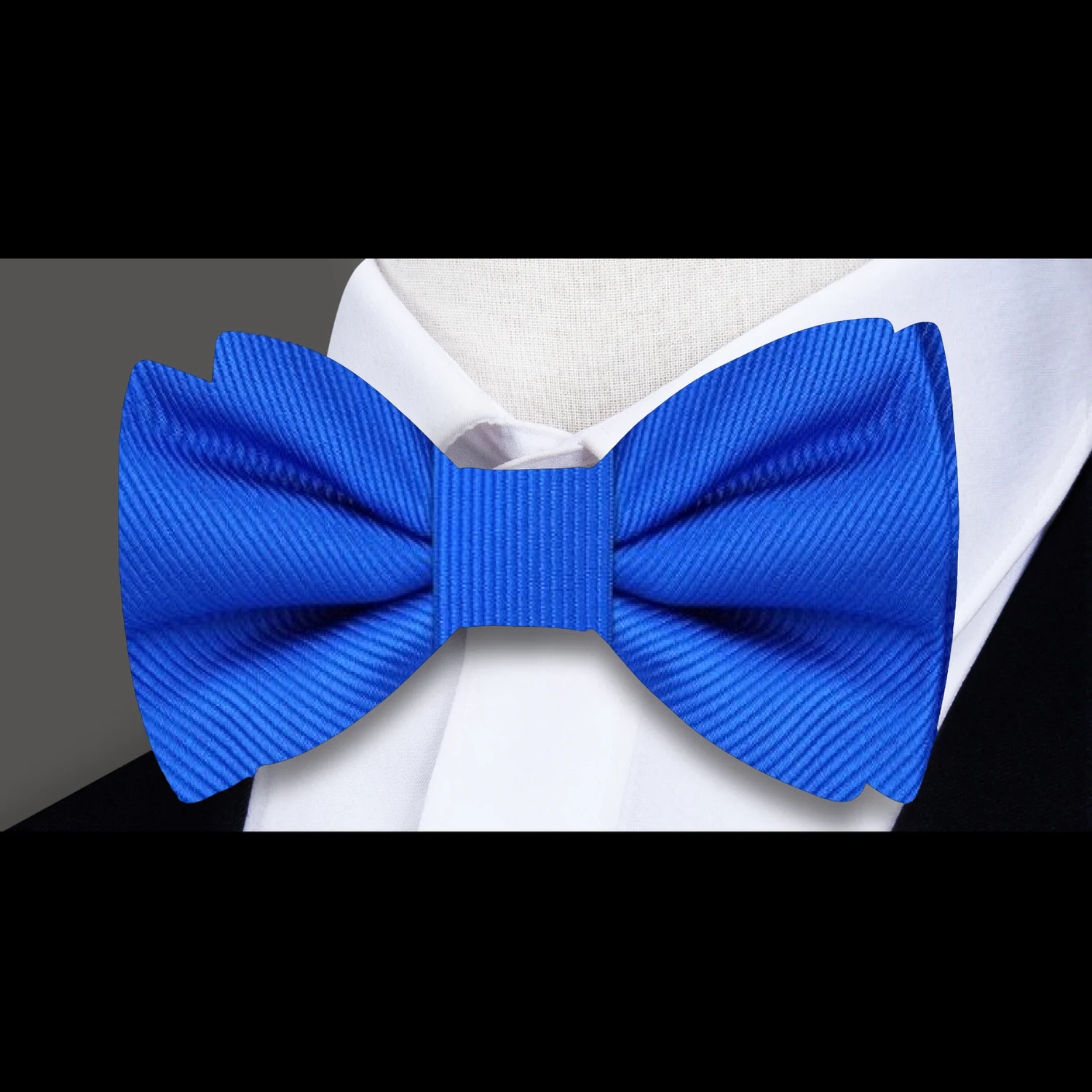 A Solid Sky Blue Bow Tie With Lined Texture, Matching Pocket Square