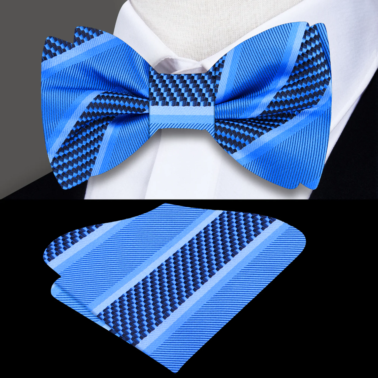 Blue Stripe Bow Tie and Square
