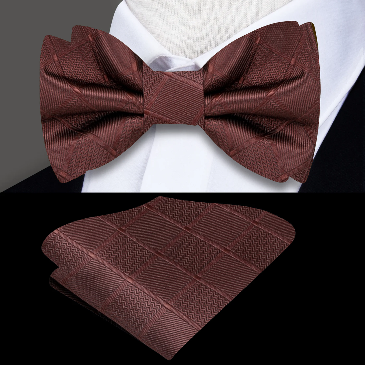 1150~CC COLLECTION Silk Pocket Square with Bow Tie